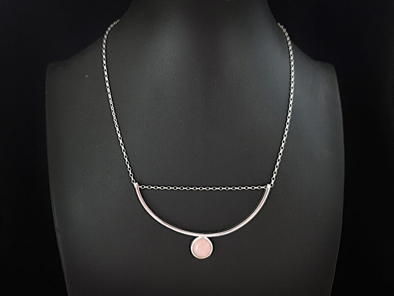 Серебряное ожерелье с розовым кварцем (41, 46см)