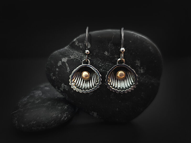 Oxidized sterling silver earrings with 14K gold beads
