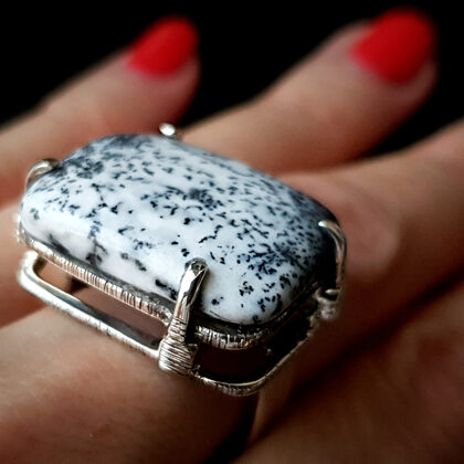 Sterling silver ring with dendritic agate