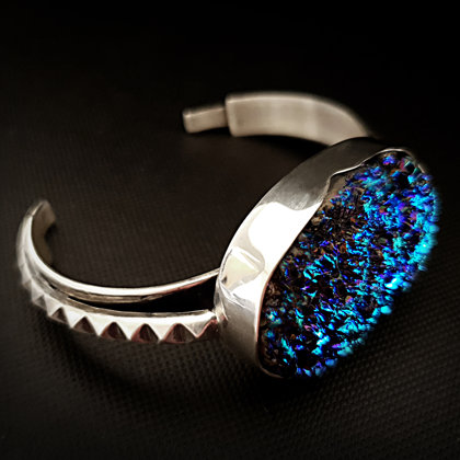 Sterling silver bracelet with titanium coated agate druzy