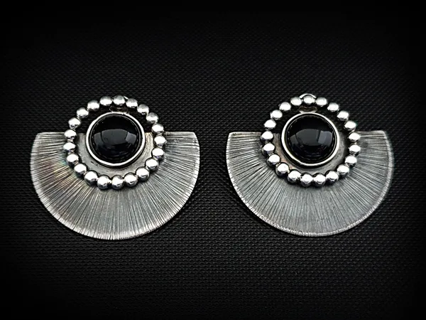 Oxidized sterling silver earrings with onyx